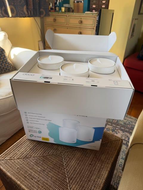 TP-Link Deco mesh WiFi system three-pack unboxed for a whole home installation